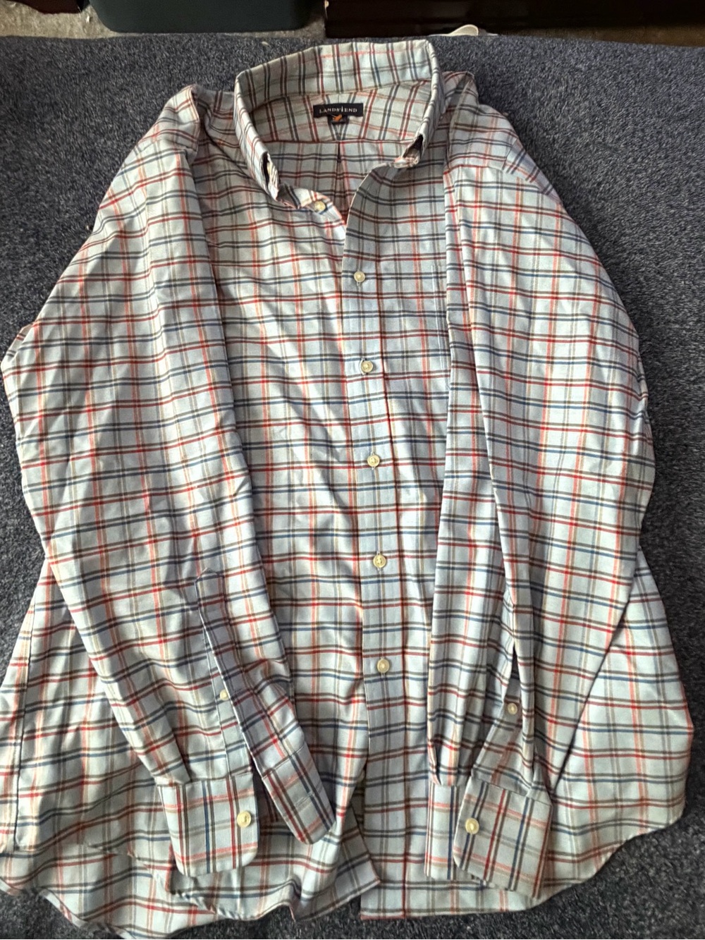 Lands' End Plaid Long Sleeve Button-Down Shirt